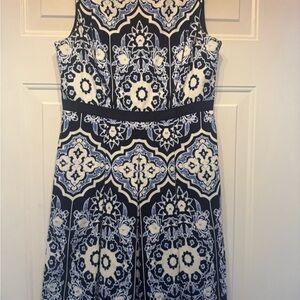 Talbots Navy and White Floral Midi Dress